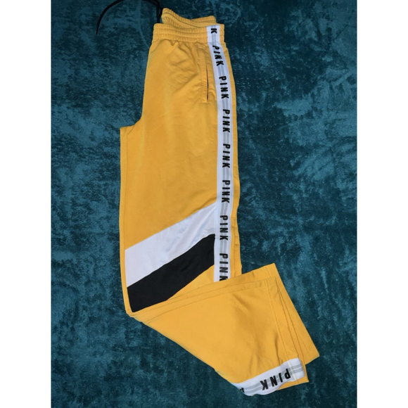 PINK Victoria’s Secret Jogger Sweatpants Yellow Women’s Medium Stretch Y2K - Picture 2 of 12